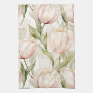 Linge De Cuisine Tulipes Florales Crème Rose Fardée Mariage