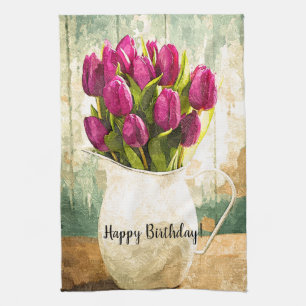 Linge De Cuisine Tulipes pourpres, Bouquet de printemps Art d'anniv