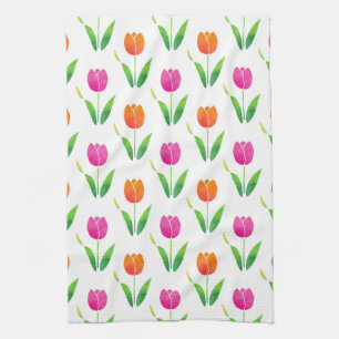 Linge De Cuisine Tulipes roses et oranges d'aquarelle