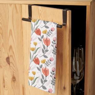 Linge De Cuisine Tulipes Tulipes Dessinées À La Main Moderne Servie