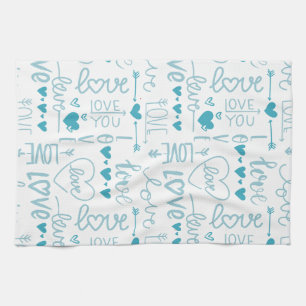 Linge De Cuisine Turquoise Amour Moderne et Cœurs