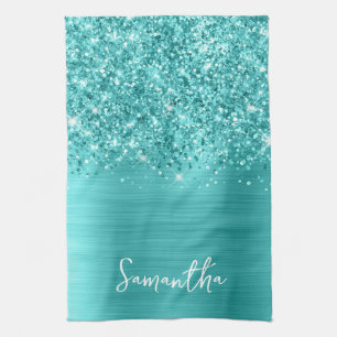 Linge De Cuisine Turquoise Bleu Pailleté Nom Glamour