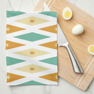 Linge De Cuisine Turquoise Blue Orange Cream Diamond Et Star Retro