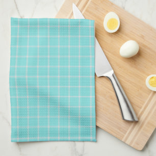 Linge De Cuisine Turquoise clair et Gingham à carreaux blanc