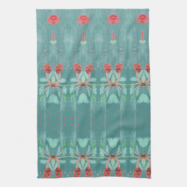 Linge De Cuisine Turquoise et rouge (Vertical)