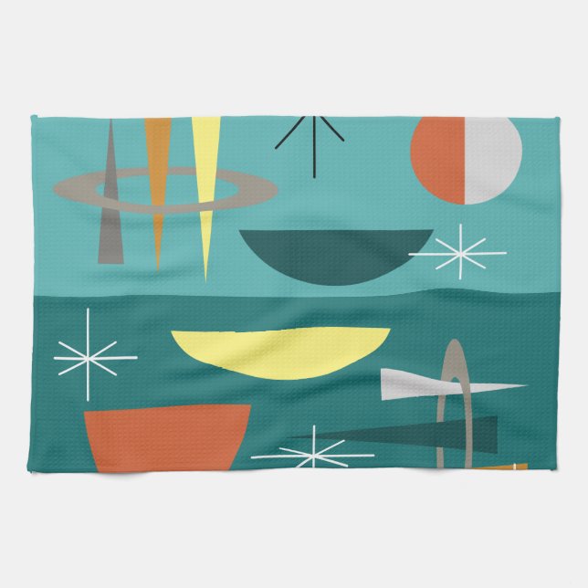 Linge De Cuisine Turquoise Moderne Du Milieu Du Siècle (Horizontal)