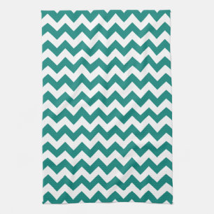 Linge De Cuisine Turquoise moderne vert et blanc Chevron Zigzag Mot