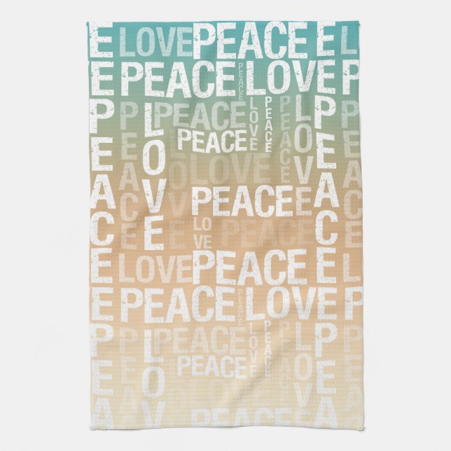 Linge De Cuisine Turquoise Peach Gold White Peace Love        (Vertical)