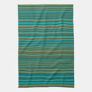 Linge De Cuisine Turquoise Turquoise & Brûlé Orange Stripes