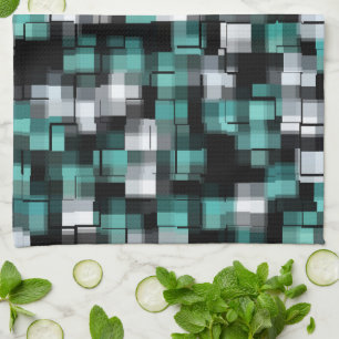 Linge De Cuisine Turquoise Vert Bleu Noir Blanc Abstrait Plaid