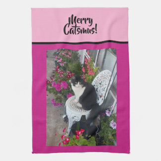 Linge De Cuisine Tuxedo Cat Merry Catsmus Pink Christmas Cats