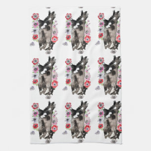 Linge De Cuisine Tuxedo Chat Cute Jolie Fleurs Chats Aquarelle