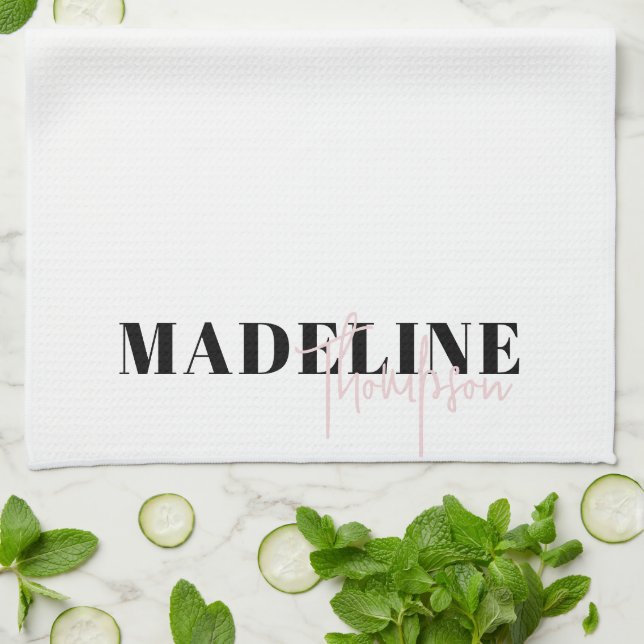 Linge De Cuisine Typographie Chic Moderne Script Lumière Rose Femin (Plié)