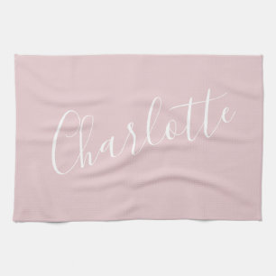 Linge De Cuisine Typographie de script chic Nom personnalisé   Rose