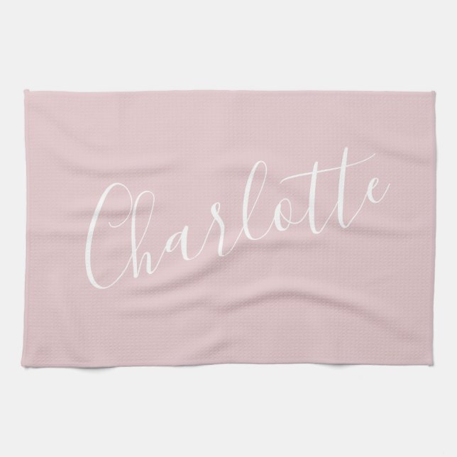 Linge De Cuisine Typographie de script chic Nom personnalisé | Rose (Horizontal)