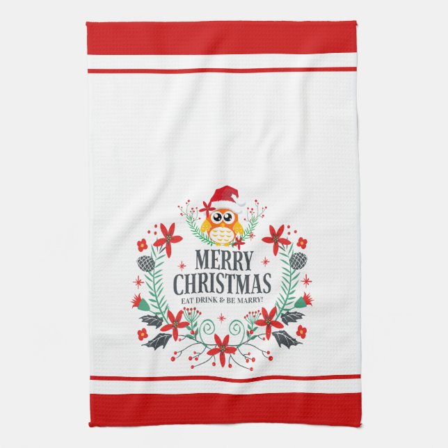 Linge De Cuisine Typographie moderne Joyeux Noël Chouette (Vertical)
