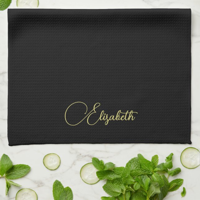 Linge De Cuisine Typographie personnalisée Faux Gold Nom Modèle Noi (Plié)