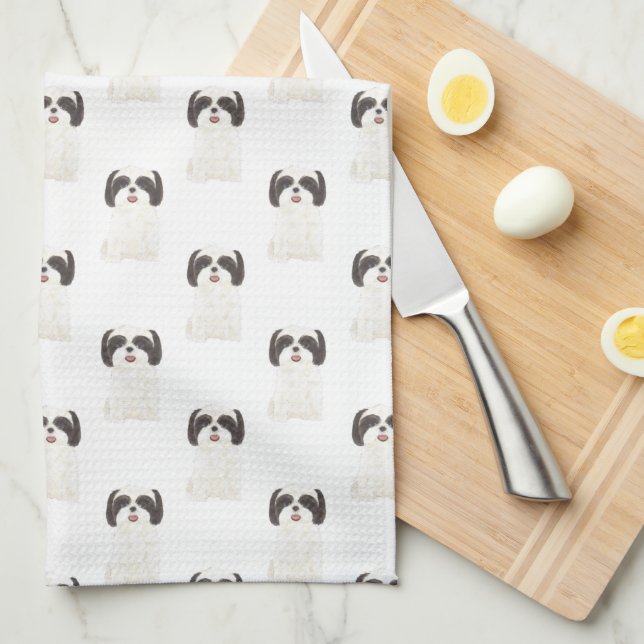 Linge De Cuisine Tzu Shih noir et blanc (Quart Plié)