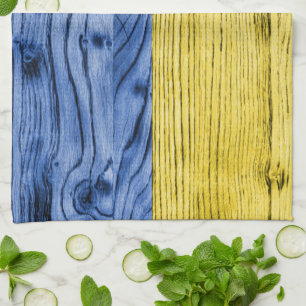 Linge De Cuisine Ukraine drapeau bleu jaune motif de texture de boi