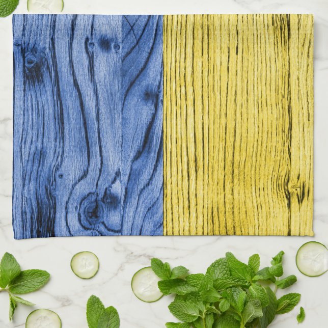 Linge De Cuisine Ukraine drapeau bleu jaune motif de texture de boi (Plié)
