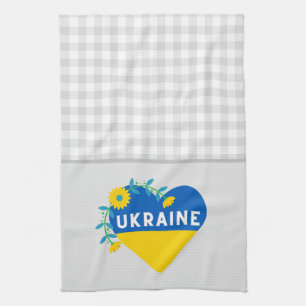 Linge De Cuisine Ukraine Flower Heart Grey En vichy
