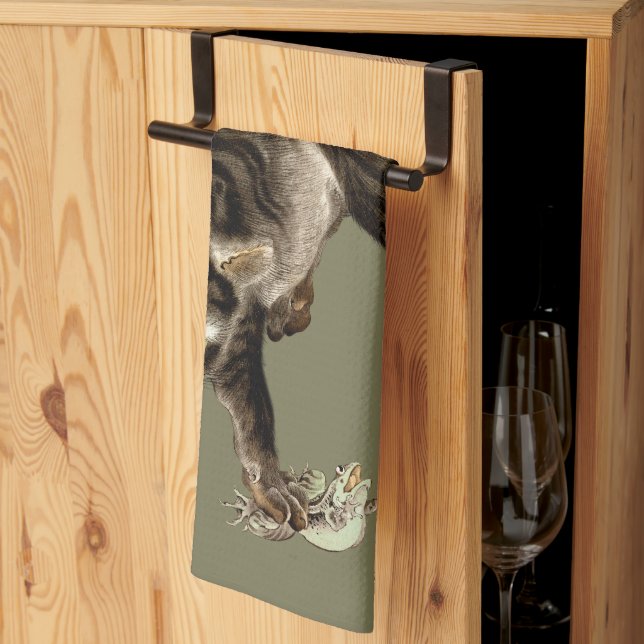 Linge De Cuisine Un chat japonais attrape une grenouille (Pliage en tiers)