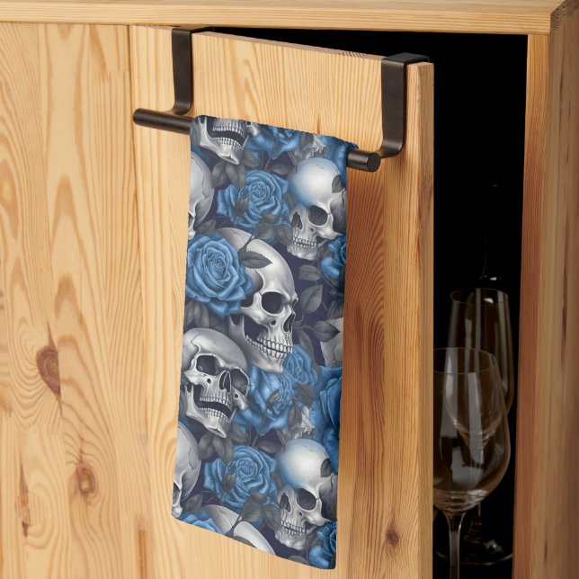 Linge De Cuisine Un crâne et une série Rose 12 (Pliage en tiers)