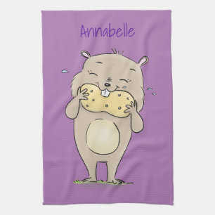 Linge De Cuisine Un joli hamster souriant avec un dessin animé d'ar