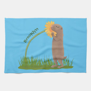 Linge De Cuisine Un mignon chien de prairie reniflant la caricature
