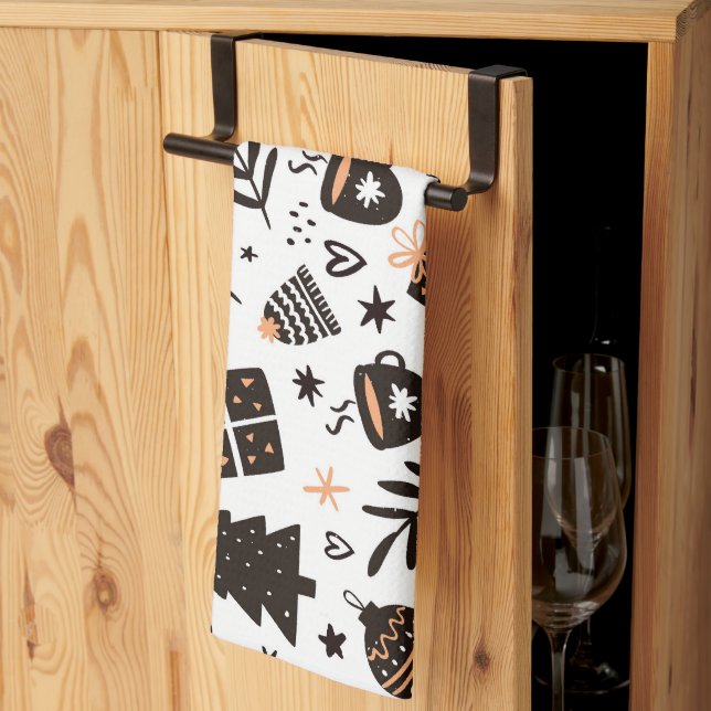 Linge De Cuisine Un Motif de Noël noir et blanc (Pliage en tiers)