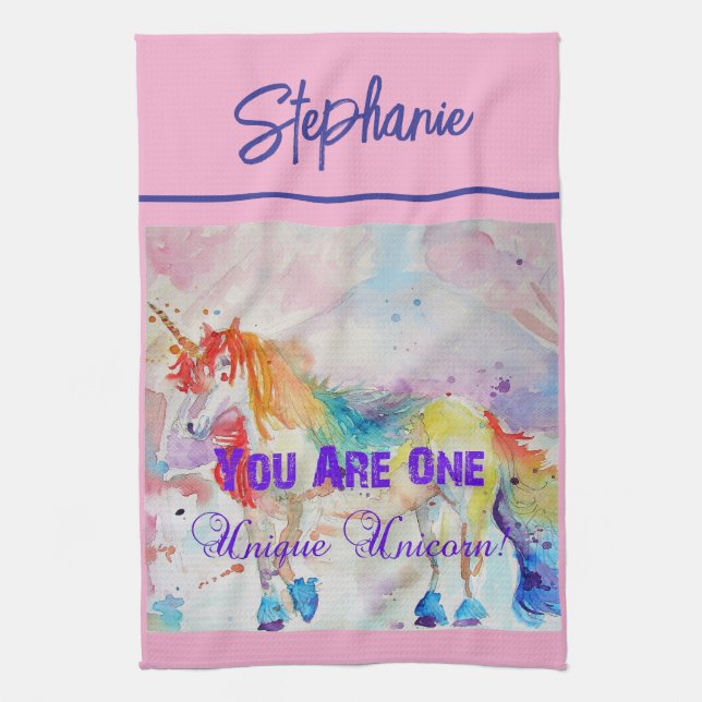 Linge De Cuisine Unicorne Aquarelle Femmes rose pâle (Vertical)