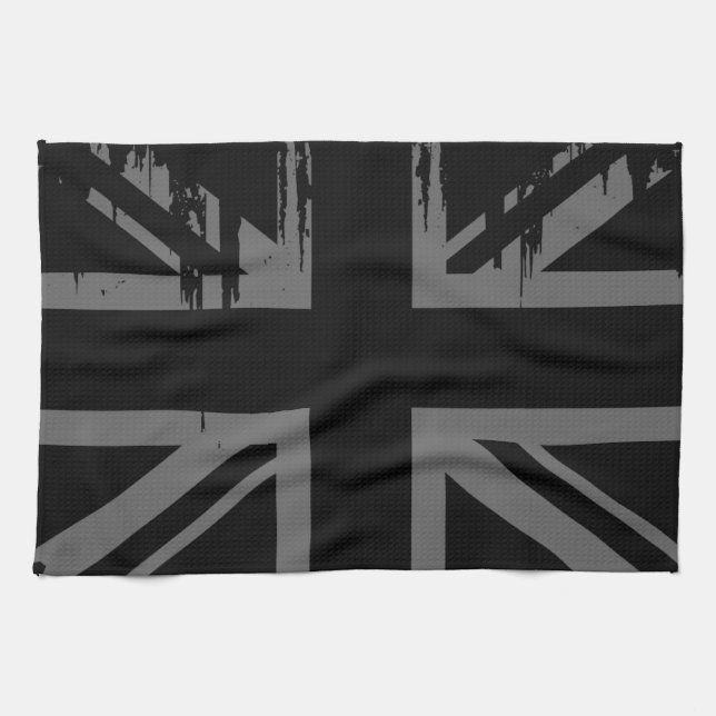 Linge De Cuisine Union Jack (drapeau BRITANNIQUE d'argent grunge) (Horizontal)