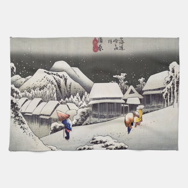 Linge De Cuisine Utagawa Hiroshige - Neige du soir à Kanbara (Horizontal)