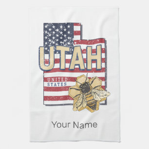 Linge De Cuisine Utah Bee États-Unis Carte Retro Vintage USA