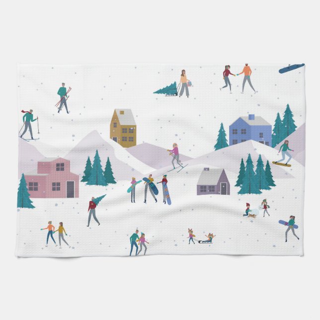Linge De Cuisine Vacances des Alpes d'hiver : les gens actifs sans  (Horizontal)