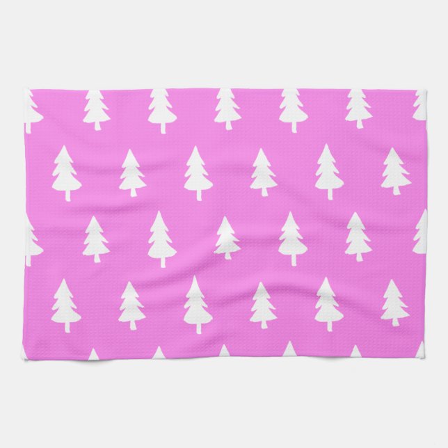 Linge De Cuisine Vacances d'hiver pin motif rose chaud (Horizontal)