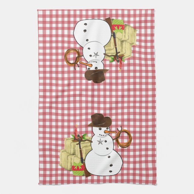 Linge De Cuisine Vacances Noël Western Cowboy Snowman (Vertical)
