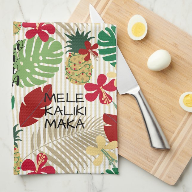 Linge De Cuisine Vacances tropicales hawaïennes ALO-HO-HA  (Quart Plié)