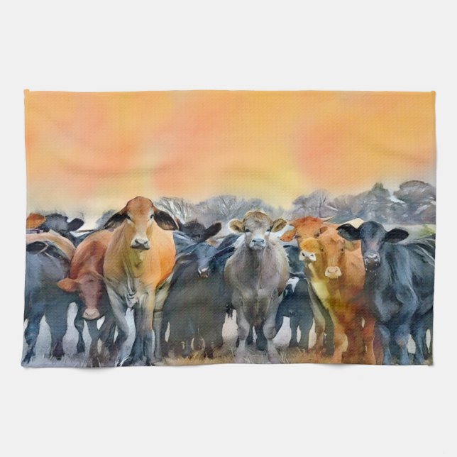 Linge De Cuisine Vache Art Farm Style Rustique Tons Cuisine (Horizontal)