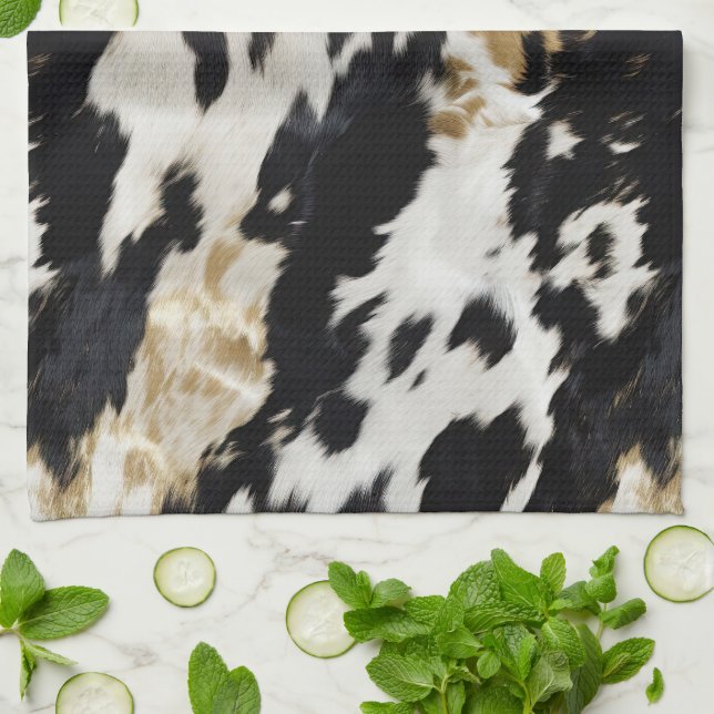 Linge De Cuisine Vache blanche noire (Plié)