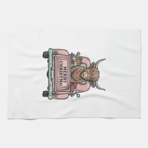 Linge De Cuisine Vache des Highlands Camion de Noël Gravure Vintage
