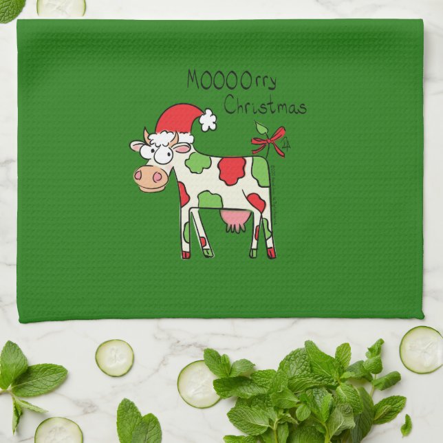 Linge De Cuisine Vache Drôle Caricature Noël (Plié)