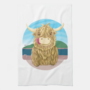 Linge De Cuisine Vache Écossaise Highland, Chilling Sur La Plage
