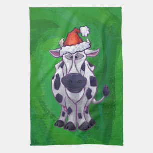 Linge De Cuisine Vache Noël sur vert