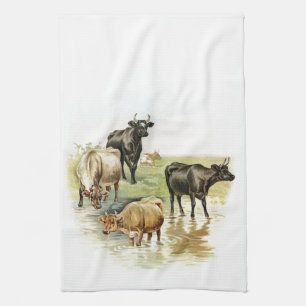 Linge De Cuisine Vaches de la ferme d'art vintage