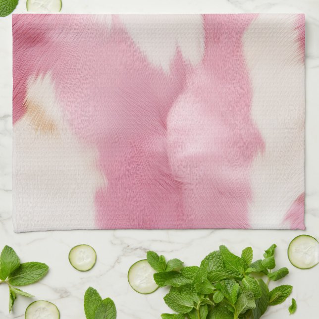 Linge De Cuisine Vachette blanche rose pâle (Plié)