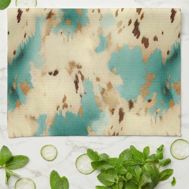 Linge De Cuisine Vachure d'or blanc turquoise (Plié)
