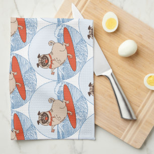 Linge De Cuisine Vague à cheval heureux chien de carlin sur la plan