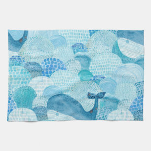 Linge De Cuisine Vagues, baleine, texture bleu enfantine