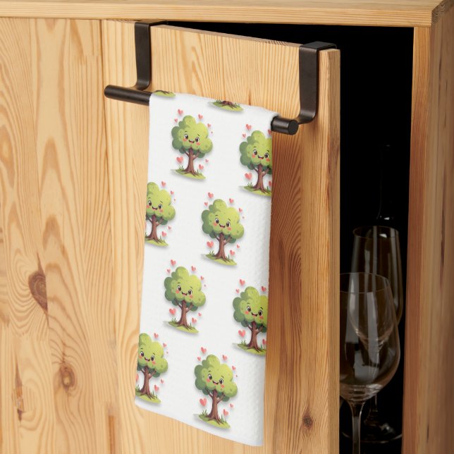Linge De Cuisine Valentine' s Kitchen Hand Towel Tree Red Hearts (Pliage en tiers)